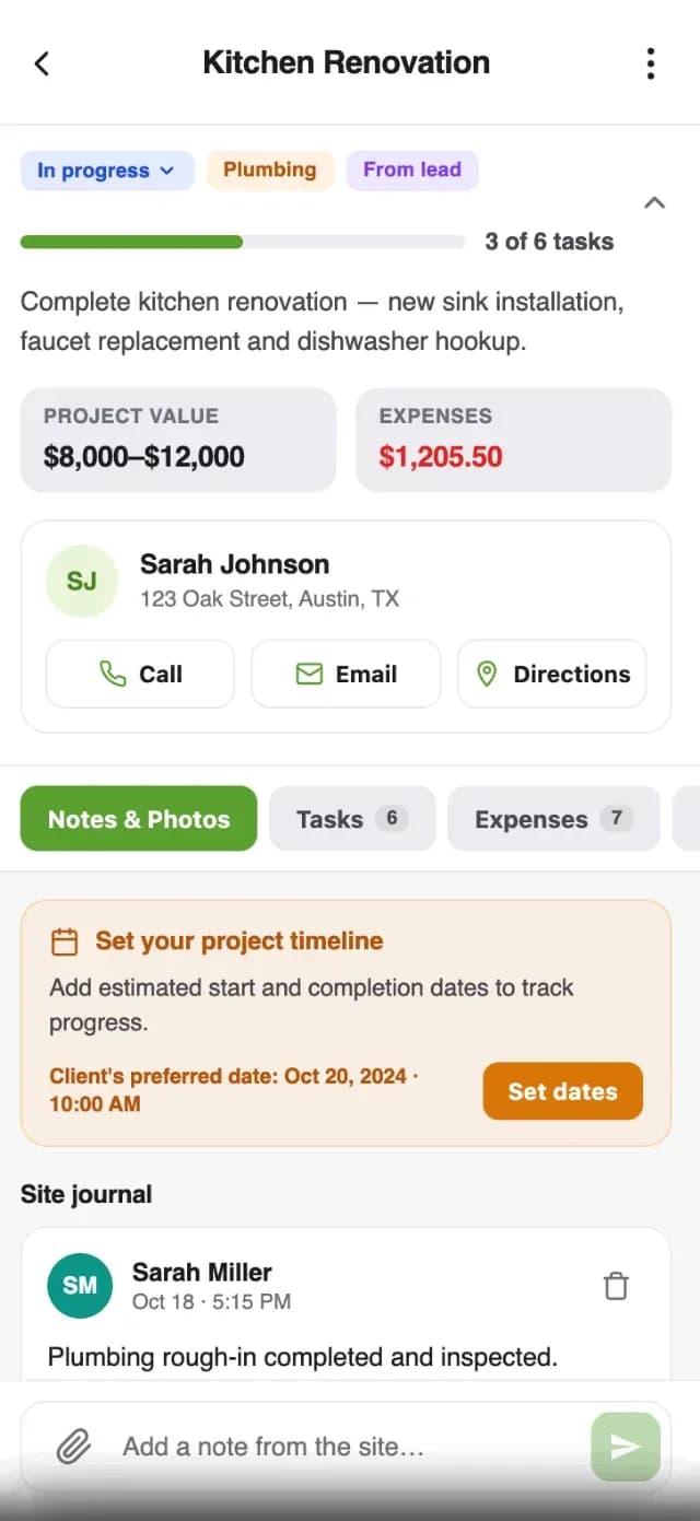 Project logs in the GetAssist app